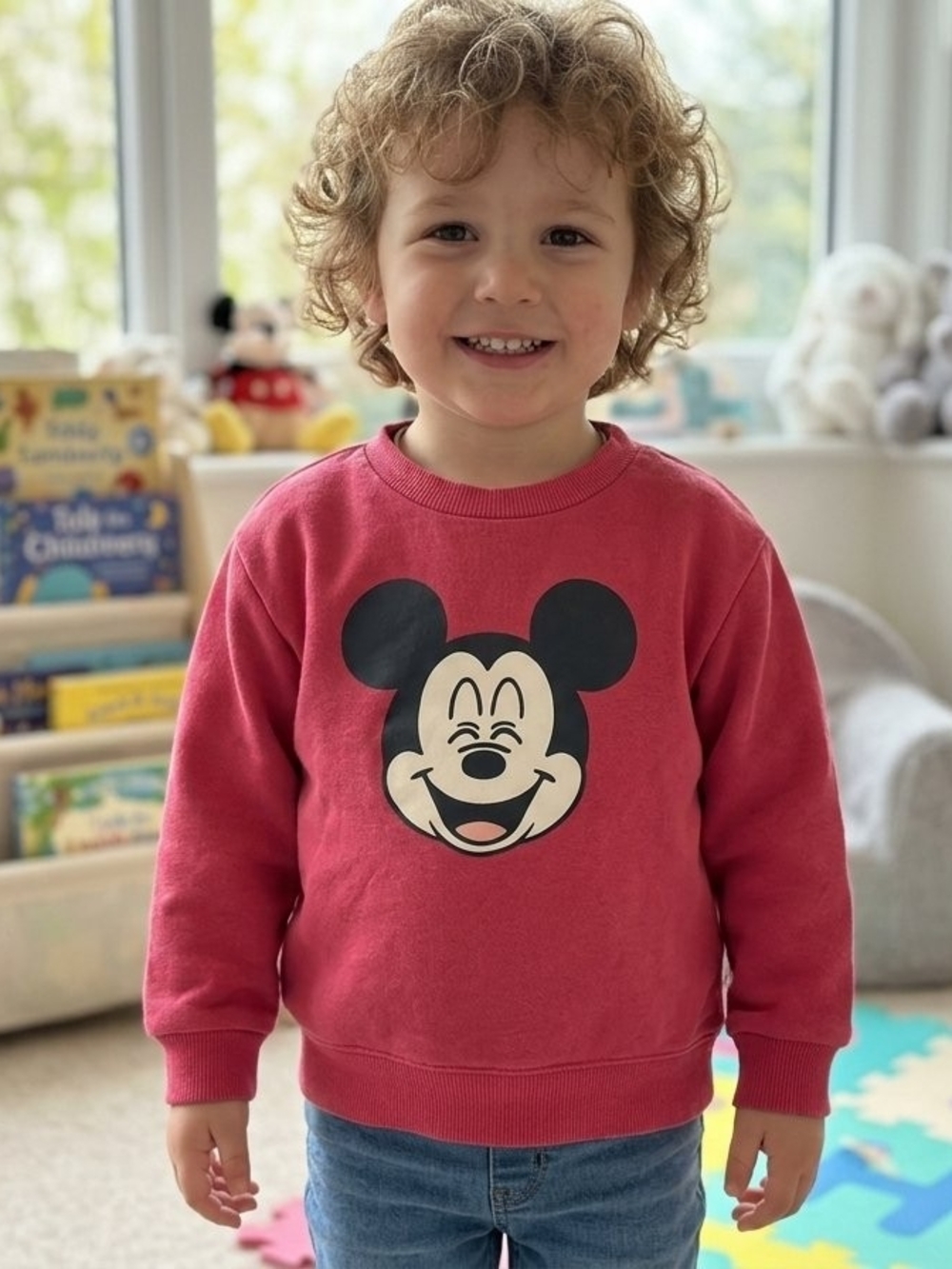 Disney Mickey Mouse Pullover Sweatshirt Pink Red Boxy Fit 2T 3T - Picture 4 of 8